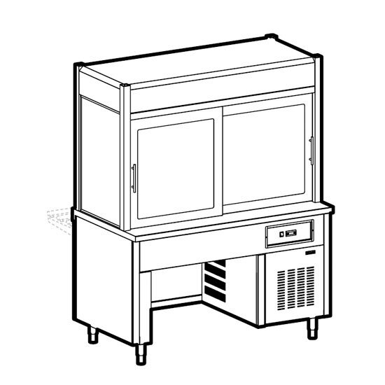Refrigerated display unit 3 levels, refrigerated tank on bridge stand, customers side curtain, 6x GN 1/1