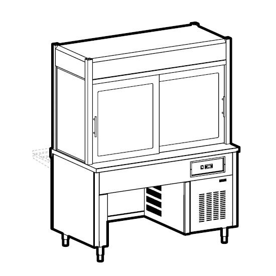 Refrigerated display unit 3 levels with refrigerated tank on bridge stand, 6x GN 1/1
