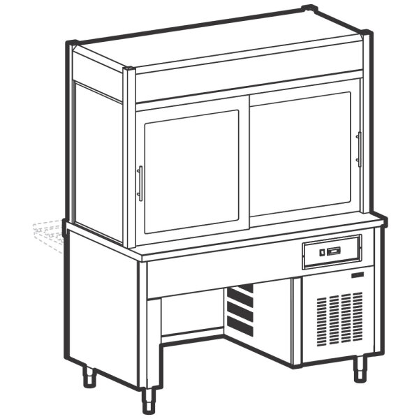 Refrigerated display unit 3 levels with refrigerated top on bridge stand, 4x GN 1/1