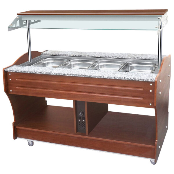 buffet bain-marie à île, 4x GN 1/1 h=150 mm, hotte pas abaissable