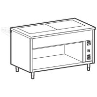 Unit with heated plate made of tempered glass on open...