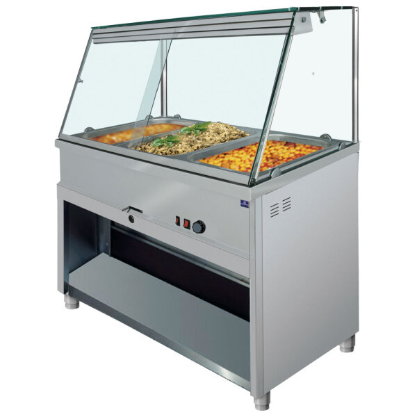 Vitrina baño maría 5x GN 1/1 con vidrio frontal vertical, +30°/+90°C