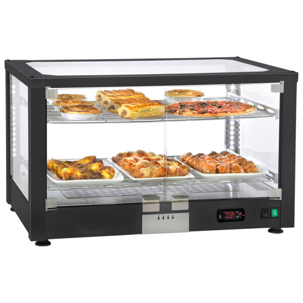 Heated counter display with 2 levels and hinged doors, +20°/+90°C