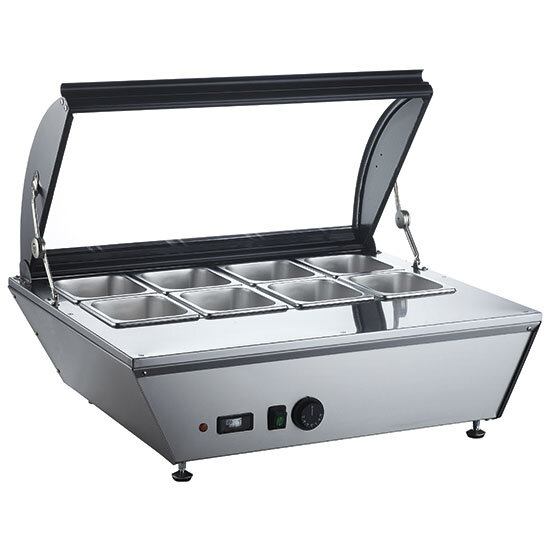 Expositor caliente de sobremesa 8x GN 1/6  con tapa de elevación, +30°/+90°C