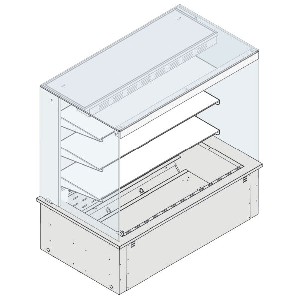 Refrigerated square wall display 3 levels on refrigerated ventilated tank, remote, 4x GN 1/1