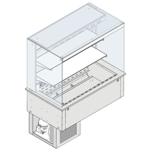 Vitrine réfrigérée murale carrée 2 niveaux sur cuve réfrigérée ventilée, avec unité, 2x GN 1/1