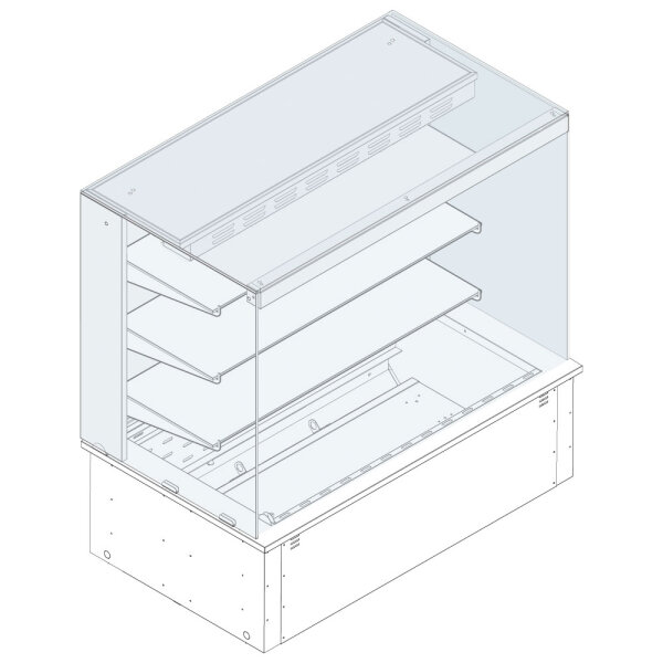 Kühlvitrine 3-etagig auf Umluft-Kühlwanne, eckig, für Zentralkühlung, kundenseitig geschlossen, 3x GN 1/1
