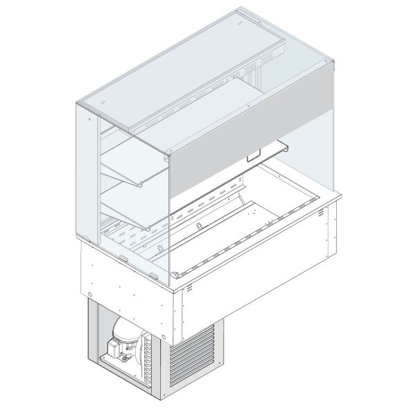 Vitrina refrigerada cuadrada 2 niveles tanque ventilado, con motor, tienda lado cliente, 5x GN 1/1