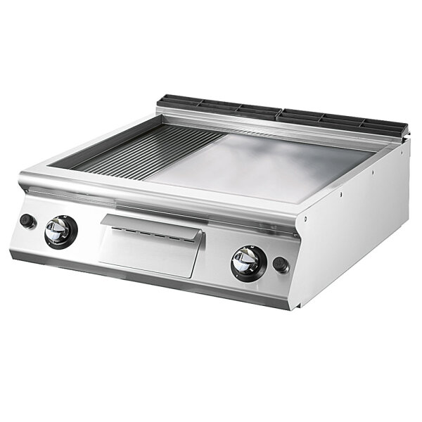 Fry-top gas versione top, 1/3 rigata e 2/3 piastra liscia