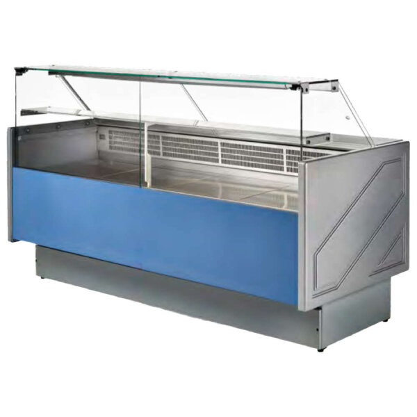 Ausstellungstheke 2500 mm mit gerader Frontverglasung, neutrale Version - RAL 9005