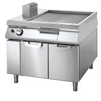 Fry-top gaz lisse chromée sur coffre avec portes,...