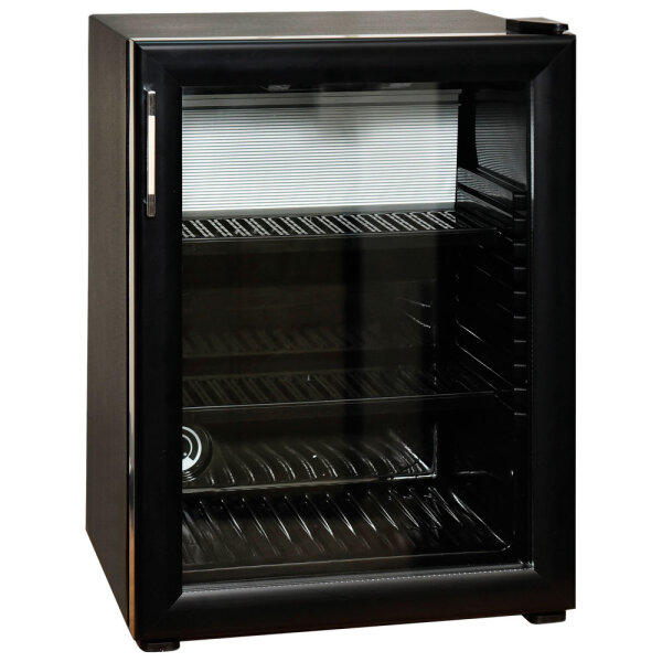 Minibar con 2 estantes y puerta en vidrio, negro, +4°/+14°C, 40 litros