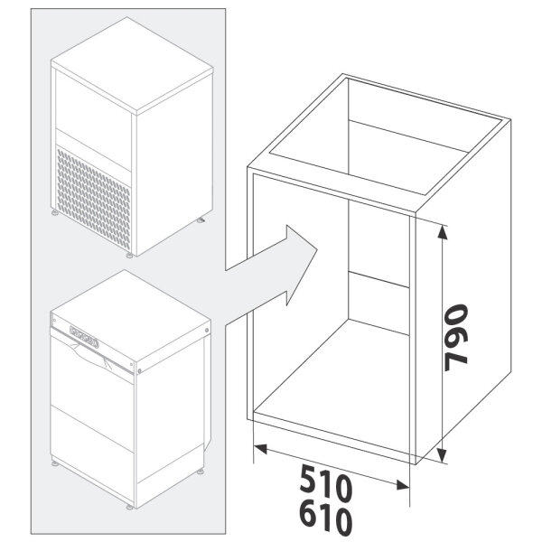 Elemento de inserción para fabricadoras de hielo y lavavasos, 650x590 mm